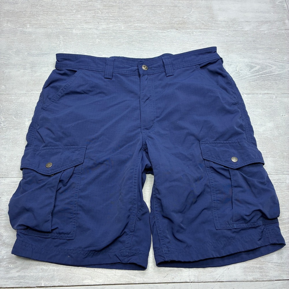 Duluth Trading Co Cargo Shorts Mens 34 Blue Nylon Ripstop Relaxed Fit Hiking